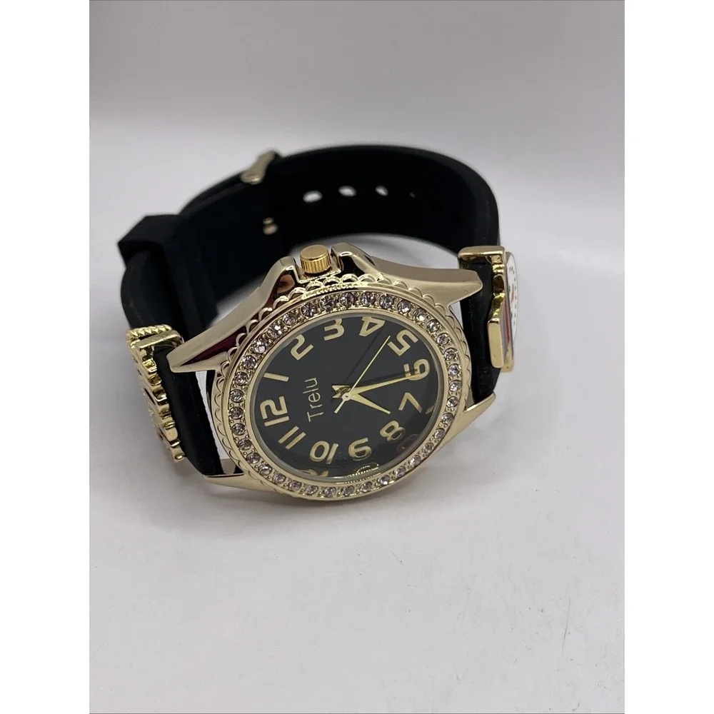 Trelu Women's Quartz Watch Snow & Snowman Black Silicone‎ Band- New Battery